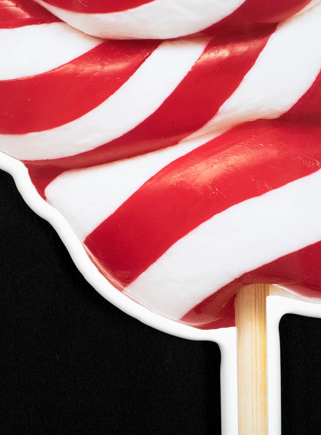 Red and white lollipop - photographic sculpture wall art by Rory Fink – limited edition shaped print close up detail  2