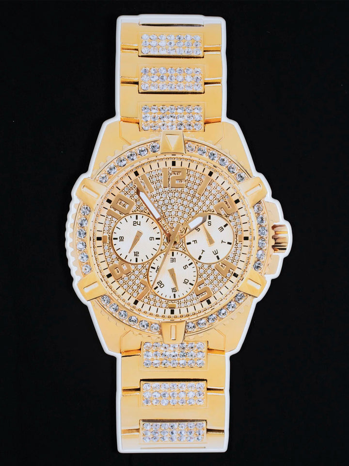 Gold timepiece with diamonds photographic wall sculpture by Rory Fink – fashion pop art