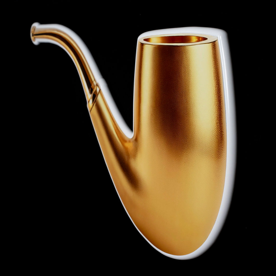 Gold pipe photographic wall sculpture by Rory Fink – fashion pop art close up detail 1