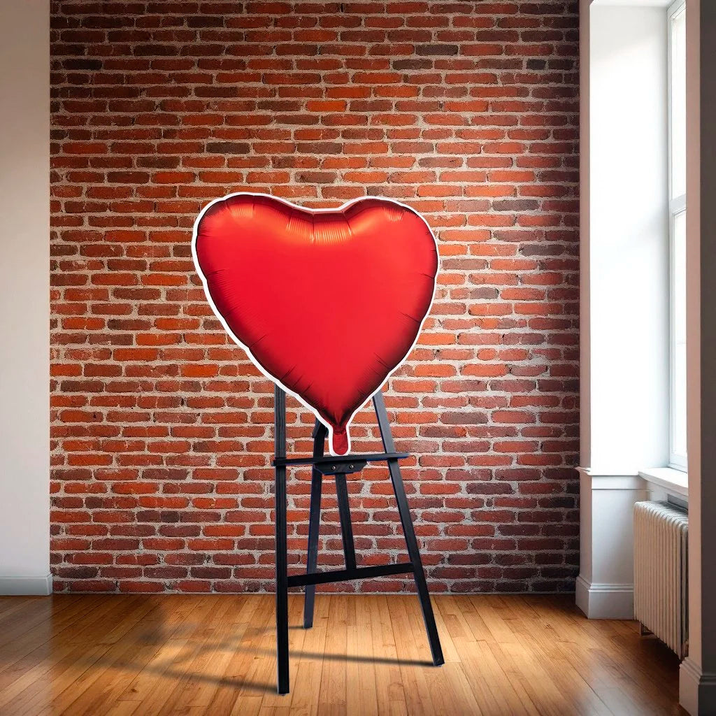 red balloon heart photographic sculpture wall art by Rory Fink – limited edition shaped print set on an easel