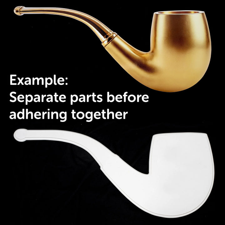 Gold pipe photographic wall sculpture by Rory Fink – fashion pop art example before adhering together