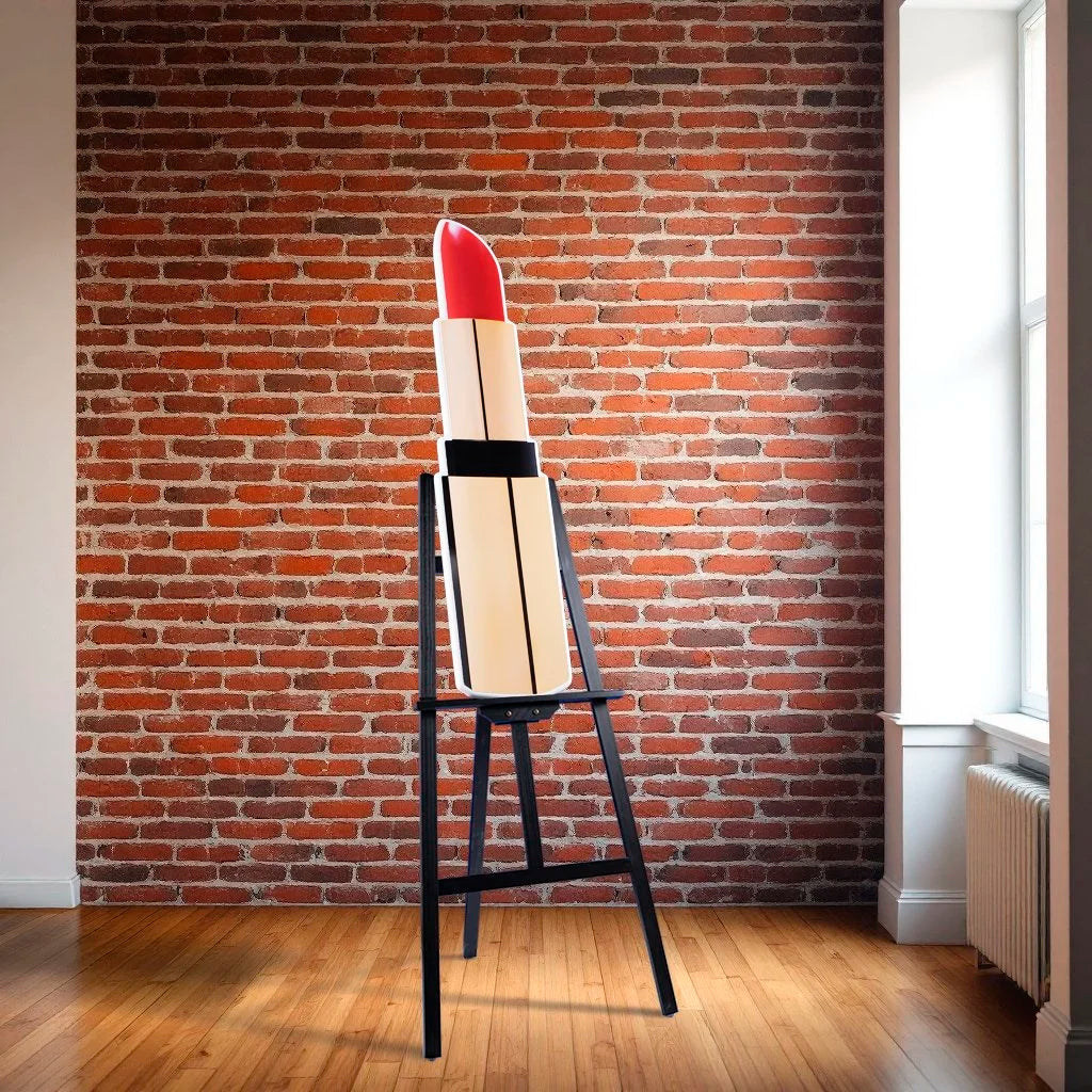 rouge lipstick photographic wall sculpture by Rory Fink – fashion pop art sitting on easel