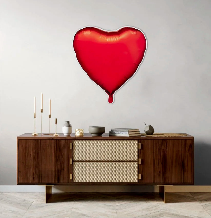 red balloon heart photographic sculpture wall art by Rory Fink – limited edition shaped print in room example