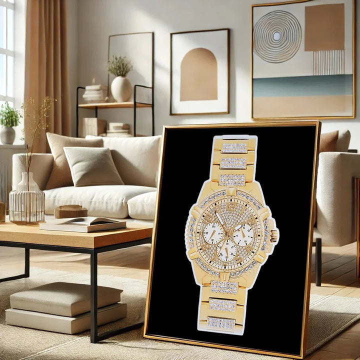 Diamond Encrusted, Gold Plated Time Piece - Limited Edition - Archival Print