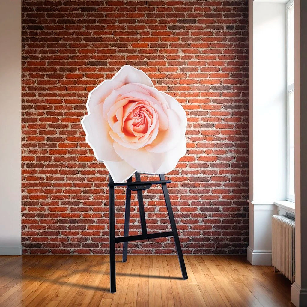 Floral rose photo sculpture wall art by Rory Fink – bloom-inspired shaped sitting on easel